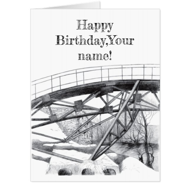 Ancient footbridge pencilart Monochrome Card (Front)