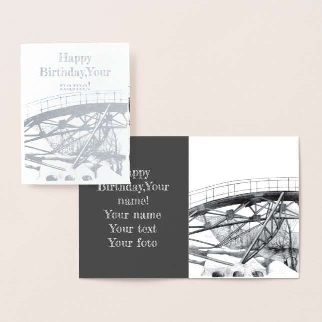 Ancient footbridge pencilart Monochrome Foil Card (Display)