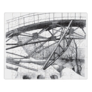 Ancient footbridge pencilart Monochrome Jigsaw Puzzle