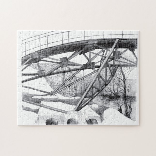 Ancient footbridge pencilart Monochrome Jigsaw Puzzle (Horizontal)