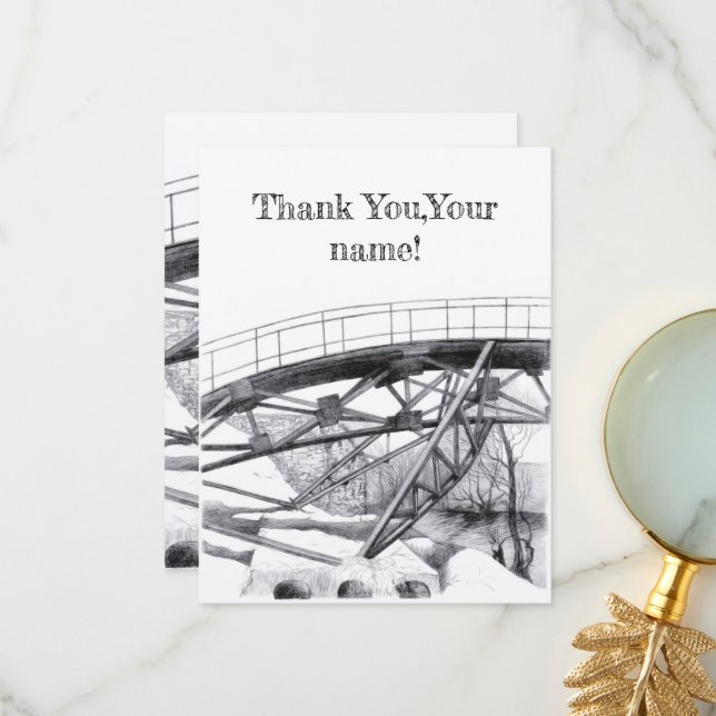 Ancient footbridge pencilart Monochrome Thank You Card (Front/Back In Situ)