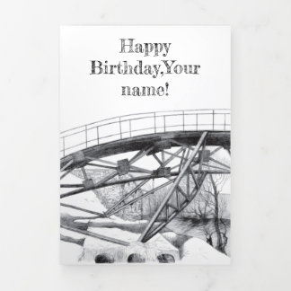 Ancient footbridge pencilart Monochrome Tri-Fold Card
