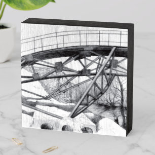 Ancient footbridge pencilart Monochrome Wooden Box Sign