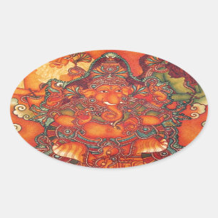 ANCIENT GANESH PAINTING OVAL STICKER