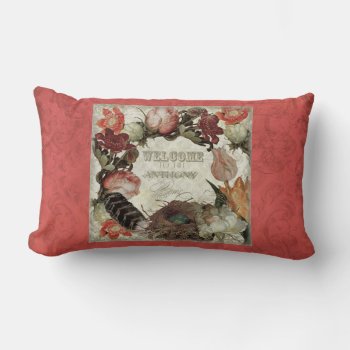 Ancient Garden Vintage Floral Tulip Rose Hellebore Lumbar Pillow by AudreyJeanne at Zazzle
