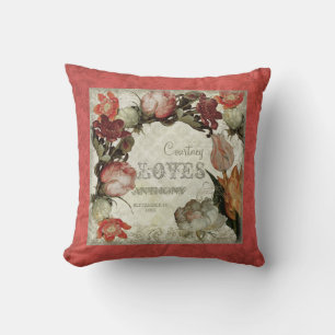 Ancient Garden Vintage Floral Tulip Rose Hellebore Throw Pillow