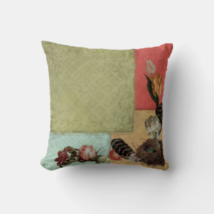 Ancient Garden Vintage Floral Tulip Rose Hellebore Throw Pillow
