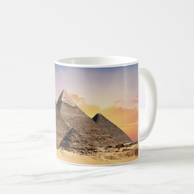 Ancient Giza Pyramids at Sunset - Classic Ceramic  Coffee Mug (Front Right)