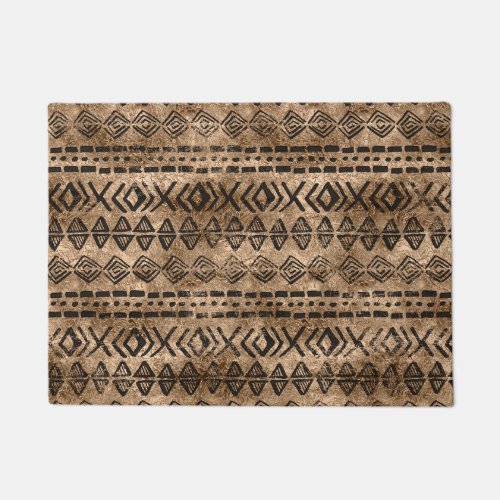 Ancient  Gold and Black Tribal Ethnic  Pattern Doormat