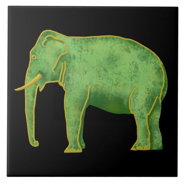 Ancient Gold and Jade Elephant Ceramic Tile (Front)
