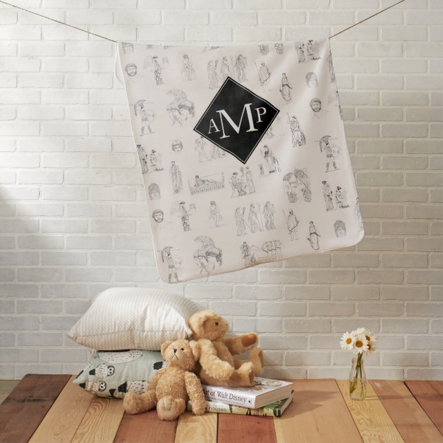 Ancient Greece Greek History Pattern Monogram Baby Blanket (In Situ)