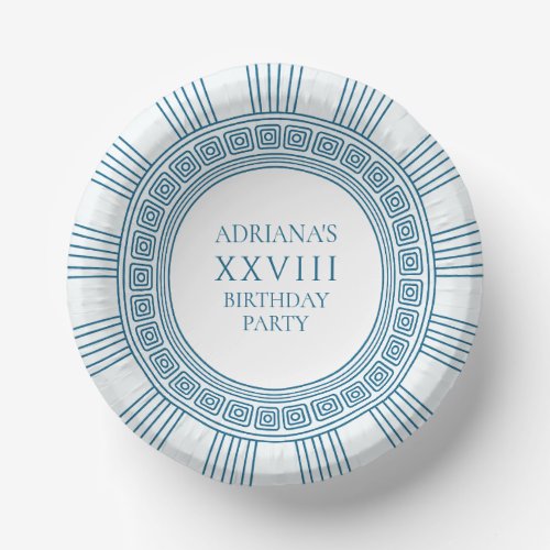 Ancient Greece themed birthday party in blue Paper Bowls