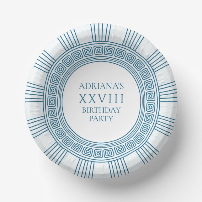 Ancient Greece themed birthday party in blue Paper Bowls (Front)