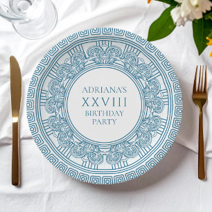 Ancient Greece themed birthday party in blue Paper Plates