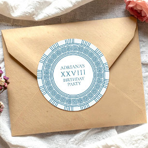 Ancient Greece themed party with blue pattern Classic Round Sticker