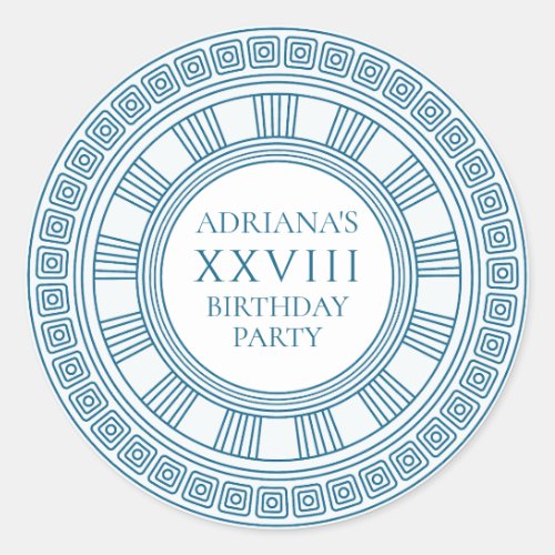 Ancient Greece themed party  with blue pattern Classic Round Sticker