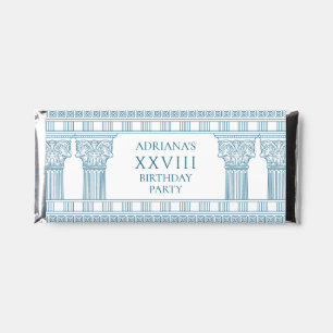 Ancient Greece toga party with blue temple Hershey Bar Favors