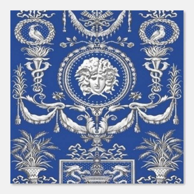 Ancient Greek Aegean Blue Medusa Designer Wallpaper (Front)