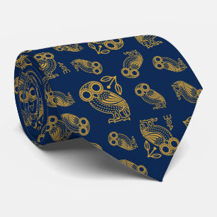 Ancient Greek Athenian Owl Pattern Neck Tie