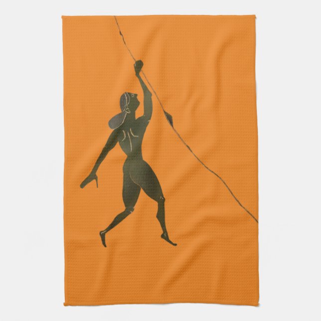 Ancient Greek climbing a vase crack Kitchen Towel (Vertical)