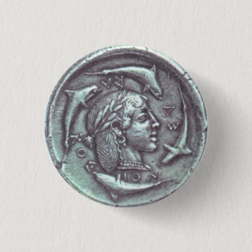 ancient Greek coin dolphins portrait button