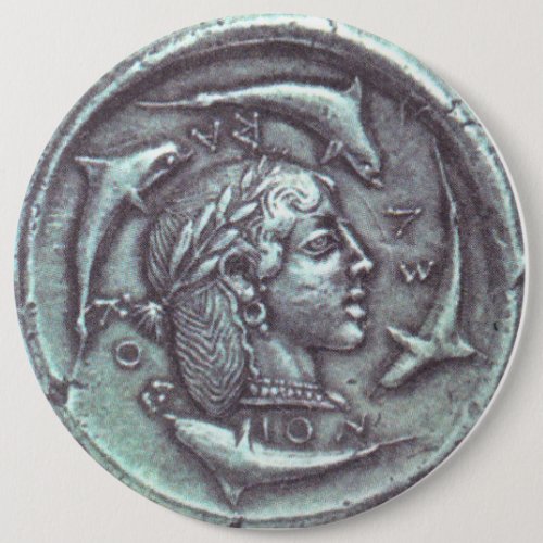 Ancient Greek coin with portrait dolphins pin