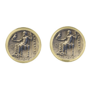 ANCIENT GREEK COIN /ZEUS HOLDING AN EAGLE Printed Gold Cufflinks