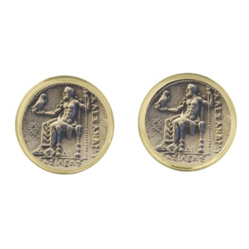 ANCIENT GREEK COIN ZEUS HOLDING AN EAGLE Printed Gold Cufflinks