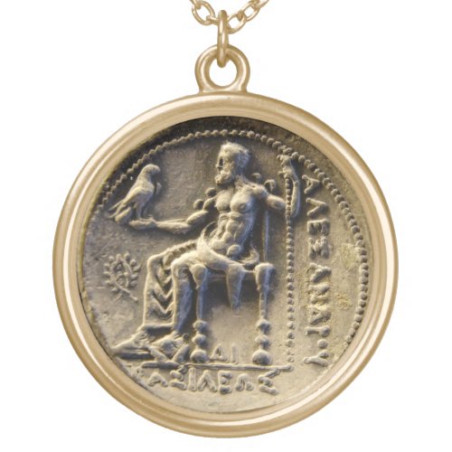 ANCIENT GREEK COIN ZEUS HOLDING AN EAGLE Printed Gold Plated Necklace
