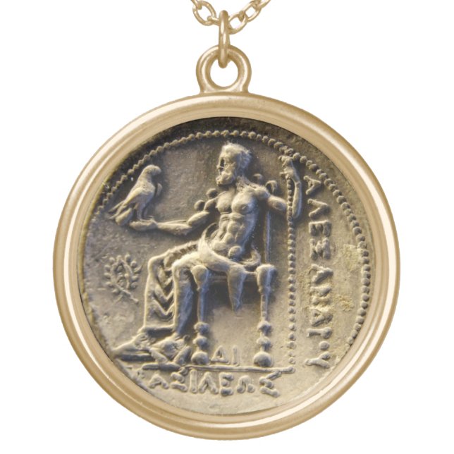 ANCIENT GREEK COIN /ZEUS HOLDING AN EAGLE Printed Gold Plated Necklace (Front)