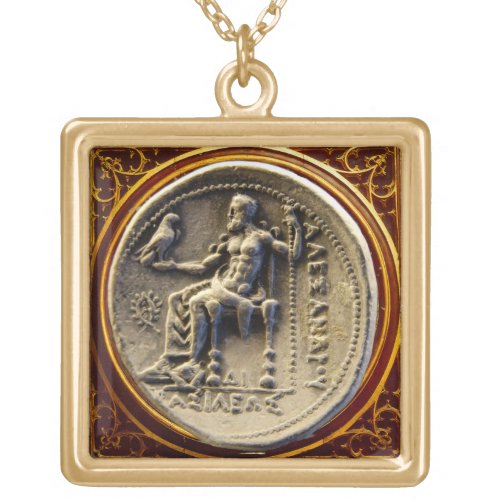 ANCIENT GREEK COIN ZEUS HOLDING AN EAGLE Printed Gold Plated Necklace