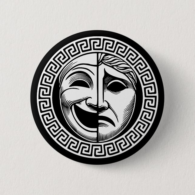 Ancient Greek Drama Theater Masks Button (Front)