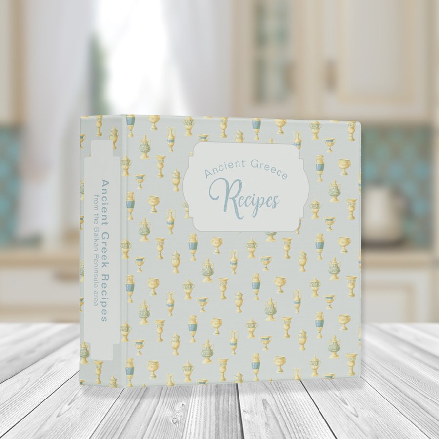 Ancient Greek Dusty Blue White Vase Pattern Recipe 3 Ring Binder