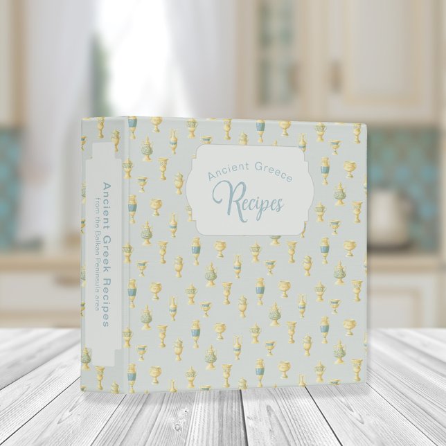 Ancient Greek Dusty Blue White Vase Pattern Recipe 3 Ring Binder (Creator Uploaded)