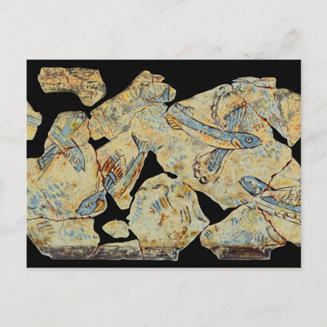 ancient greek fish painting fresco art mural resto postcard (Front)