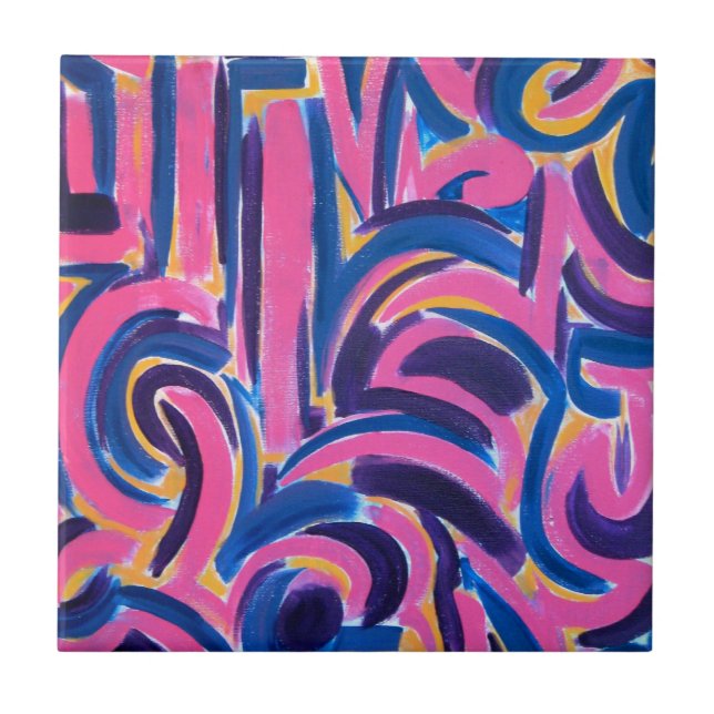 Ancient Greek Graffiti - Abstract Art Hand Painted Tile (Front)