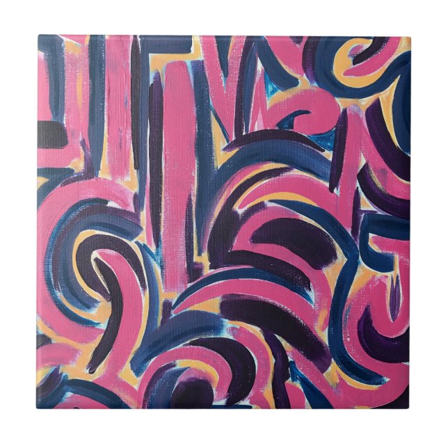 Ancient Greek Graffiti-Hand Painted Abstract Art Ceramic Tile (Front)