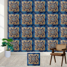 Ancient Greek Key Pattern Tile in Gold and Blue