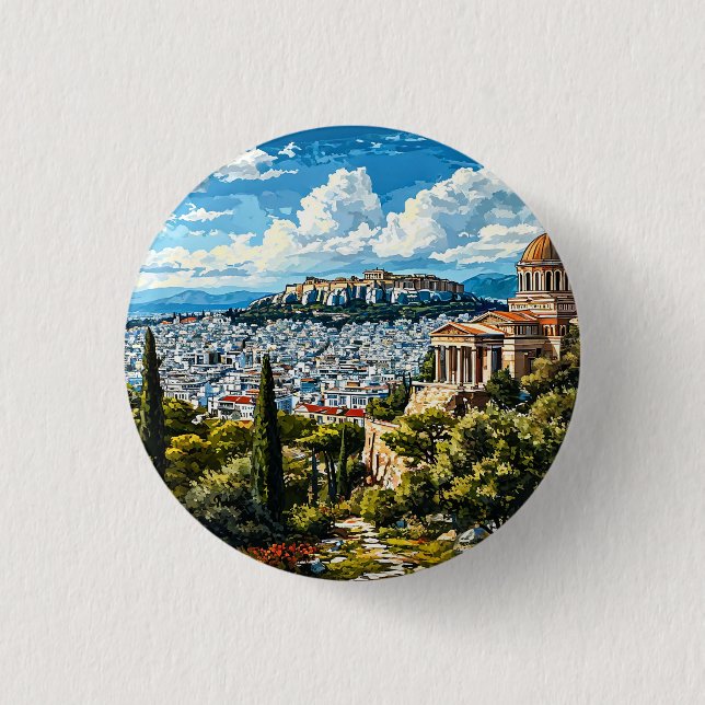 Ancient Greek Monument in Historic Athens Button (Front)