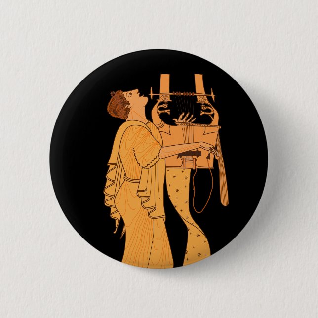 Ancient Greek Musician Singing & Playing Kithara Button (Front)