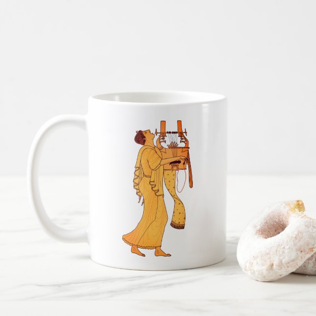Ancient Greek Musician Singing & Playing Kithara Coffee Mug (With Donut)