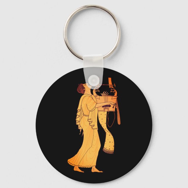 Ancient Greek Musician Singing & Playing Kithara Keychain (Front)