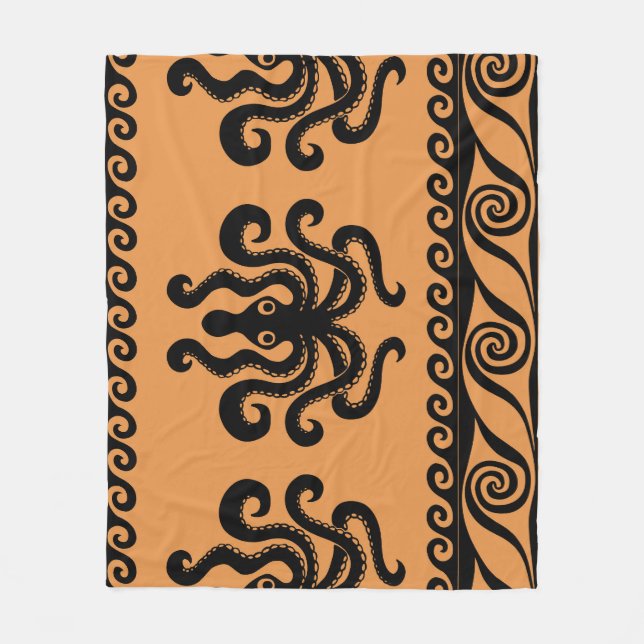 Ancient Greek octopus, wave pattern Fleece Blanket (Front)