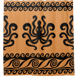 Ancient Greek octopus, wave pattern Shower Curtain