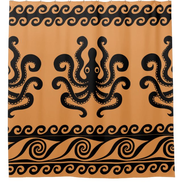 Ancient Greek octopus, wave pattern Shower Curtain (Front)