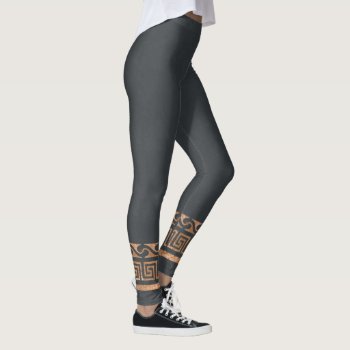 Ancient Greek Rustic Gold Symmetrical Gold Pattern Leggings by OniTees at Zazzle
