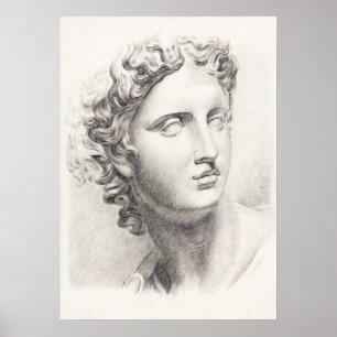 Ancient Greek Sculpture Black and White Portrait Poster
