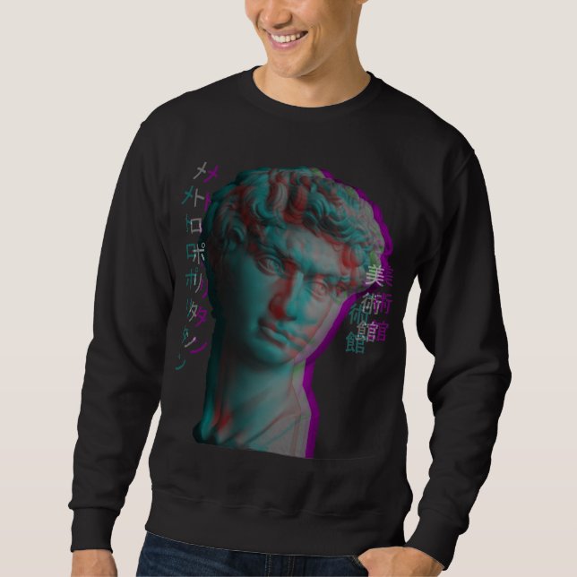 Ancient Greek Sculpture Vaporwave Statue Head Sweatshirt (Front)