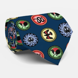 Ancient Greek Shields: Bull, Snake, Hawk, Octopus Neck Tie