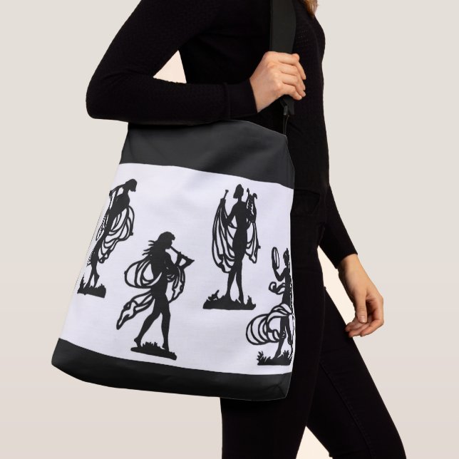 ancient Greek silhouettes of the Muses print Crossbody Bag (Close Up)
